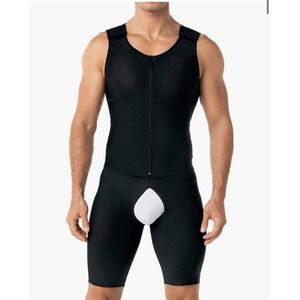 LEO Men's Full‎ Body Compression Garment Zipper Black XL Post Surgery Shapewear